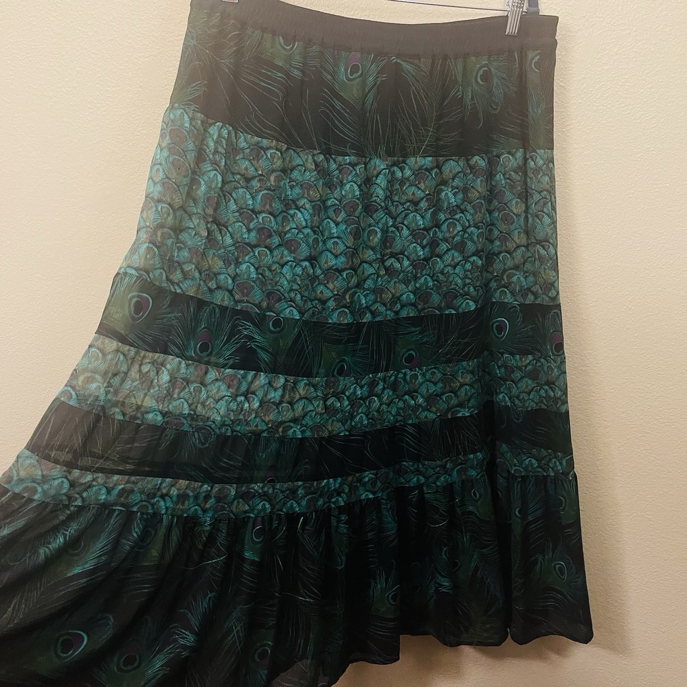 Michael Kors Sheer Maxi‎ Peacock Skirt Lined Pull On Light Boho Elegant Size XL
